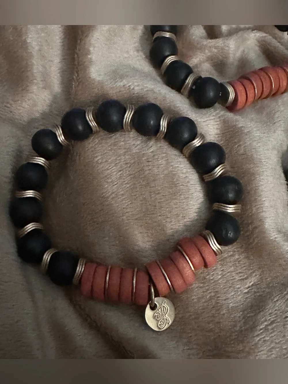 Black and Brown Beaded Stretch Bracelet - by Plunder